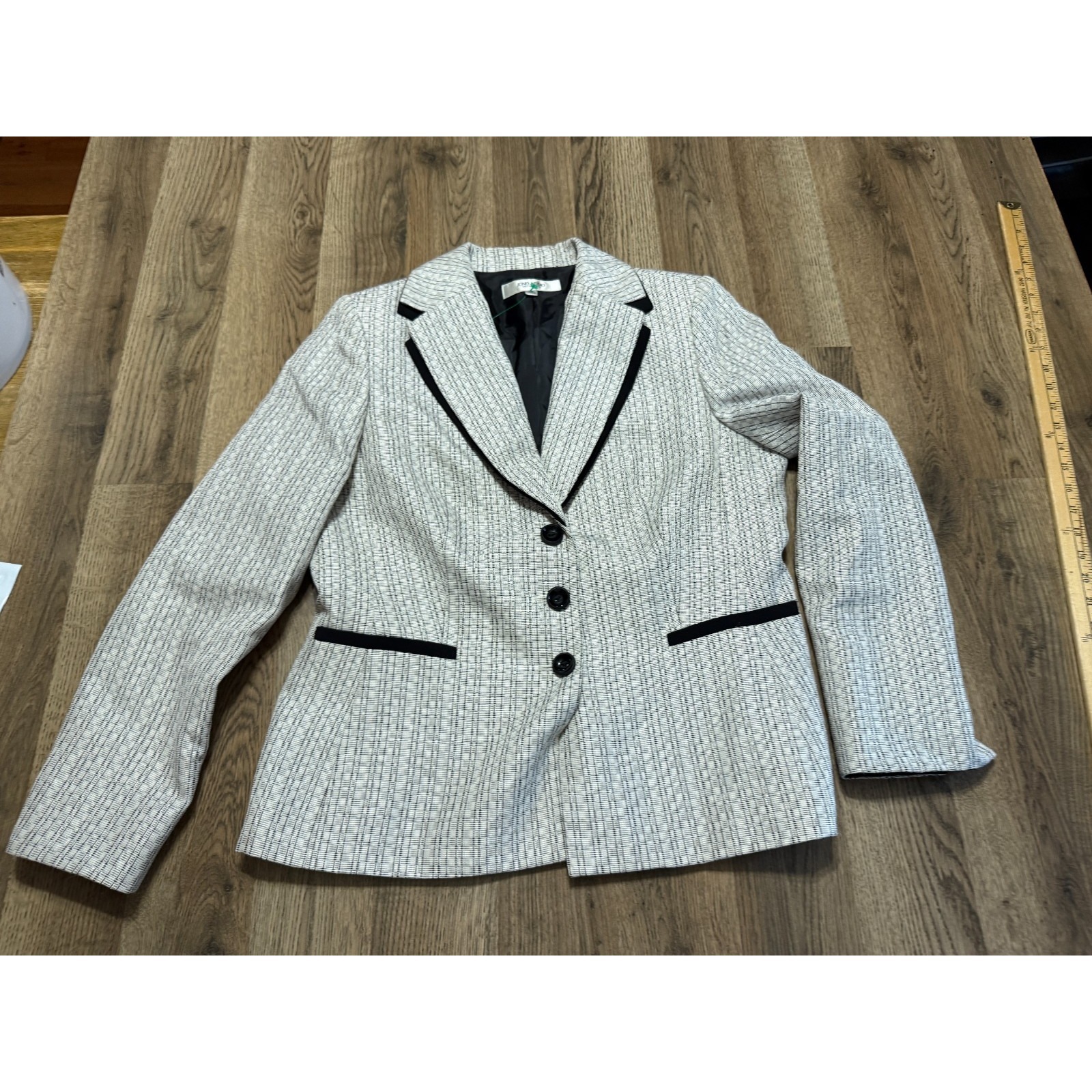 Jones Studio Jacket, Women's Size 12, White Black, Button Up Blazer Jacket